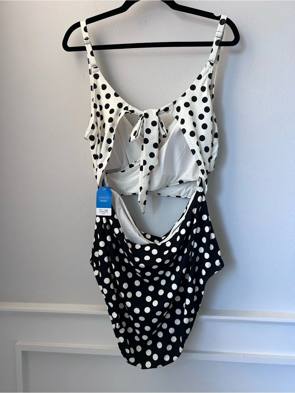 Lands' End Black & White Polka Dot Cutout One-Piece Swimsuit
